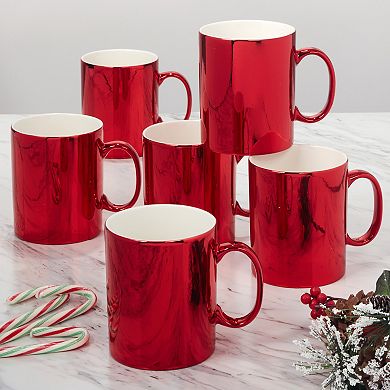 Certified International Set of 6 Holiday Lights Red Mugs