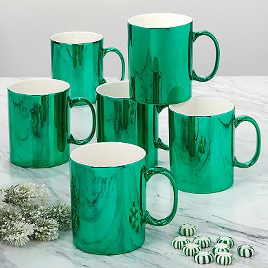 Certified International Set of 6 Holiday Lights Green Mugs