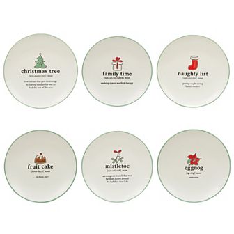 Certified International Set of 6 Christmas Fun Green Dessert Plates