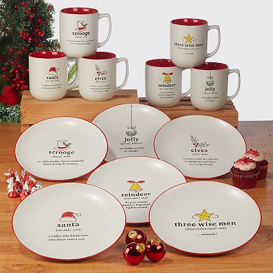 Certified International Set of 6 Christmas Fun Green Dessert Plates