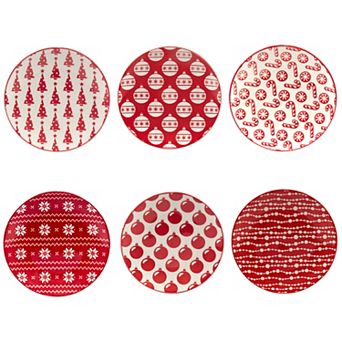 Certified International Set of 6 Peppermint Candy Canape Plates