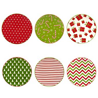 Certified International Set of 6 Holiday Fun Canape Plates