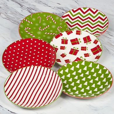 Certified International Set of 6 Holiday Fun Canape Plates