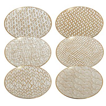 Certified International Set of 6 Mosaic Gold Plated Canape Plates