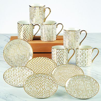 Certified International Set of 6 Mosaic Gold Plated Canape Plates