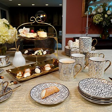 Certified International Set of 6 Mosaic Gold Plated Canape Plates