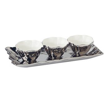 Certified International 4 pc Silver Coast Tray and Condiment Bowl Set