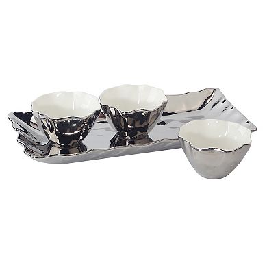 Certified International 4-Piece Silver Coast Tray and Condiment Bowl Set