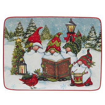 Certified International Christmas Caroling Gnomes Rectangle Platter