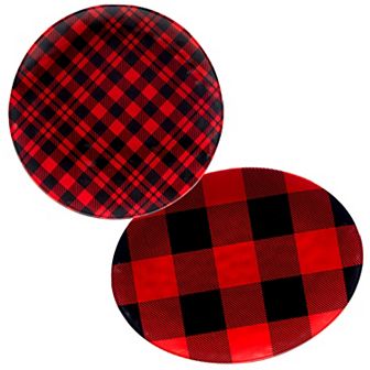 Certified International 2 pc Red Buffalo Plaid Platter Set