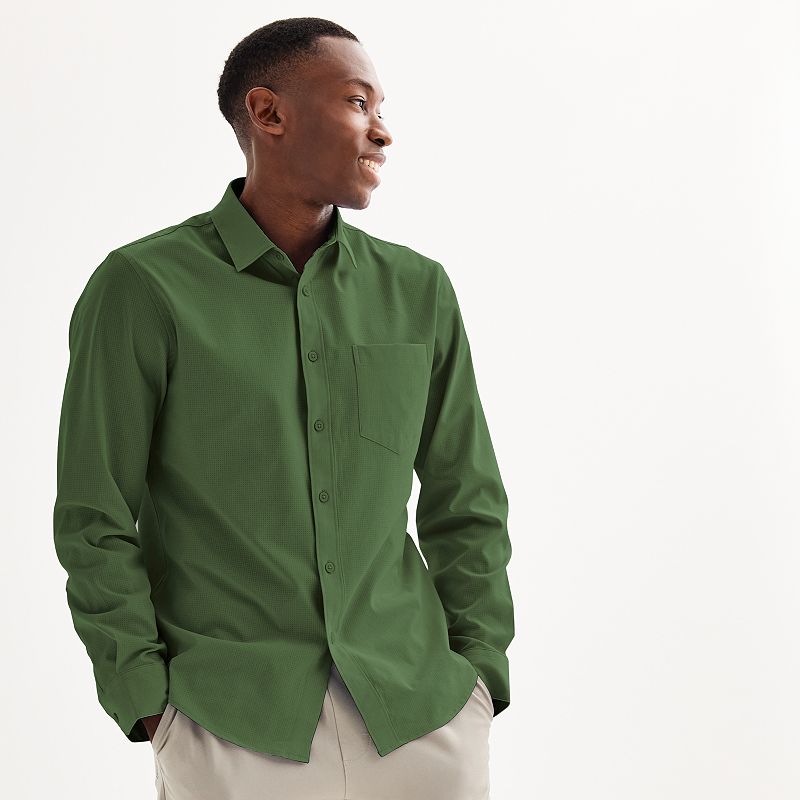 Men's FLX Slim Performance Untucked-Fit Button Down Long Sleeve Shirt, Size: XXL SLIM, Duffel Bag