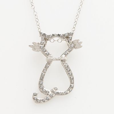 Sterling Silver Diamond Mystique 18in Cat Pendant Necklace Sterling Silver Diamond Mystique 18in Cat Pendant Necklace