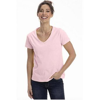 Short Sleeve Classic Cotton V-Neck T-Shirt for Women in Pretty Spring Colors