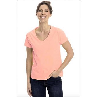Short Sleeve Classic Cotton V-Neck T-Shirt for Women in Pretty Spring Colors
