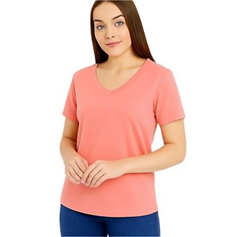 Short Sleeve Classic Cotton V-Neck T-Shirt for Women in Pretty Spring Colors