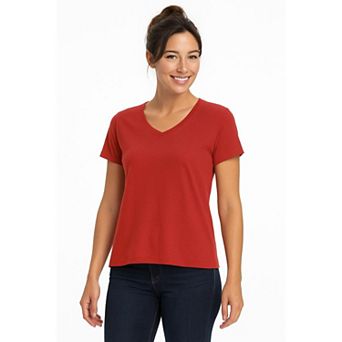 Short Sleeve Classic Cotton V-Neck T-Shirt for Women in Pretty Spring Colors