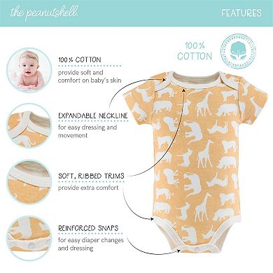 The Peanutshell Baby Boy or Baby Girl Short Sleeve Bodysuits, 5 Pack, Safari Animals