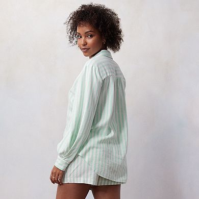 Petite LC Lauren Conrad Oversized Volume Sleeve Linen Blend Button Down Shirt