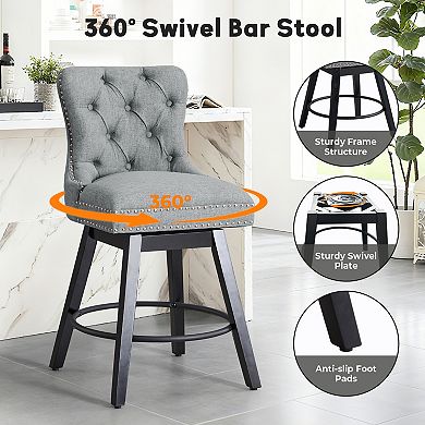 Unikome Tufted Counter Height Bar Stools, Comfortable Backrest for Dining Room & Counter Spaces
