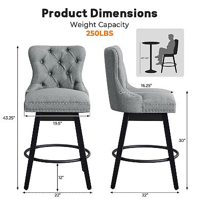 Unikome Tufted Counter Height Bar Stools, Comfortable Backrest for Dining Room & Counter Spaces