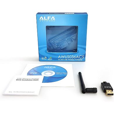 Alfa AWUS036ACS Dual-Band AC600 USB WiFi Adapter w/ Wide-Coverage & High-Sensitivity Antenna
