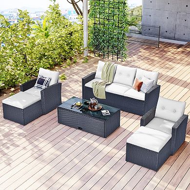 Merax 6-piece All-weather Wicker Pe Rattan Patio Outdoor Dining 