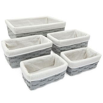 5 Pack Wicker Nesting Baskets With Cloth Lining For Shelves, Gray, 3 Sizes
