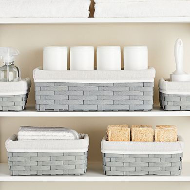 5 Pack Wicker Nesting Baskets With Cloth Lining For Shelves, Gray, 3 Sizes