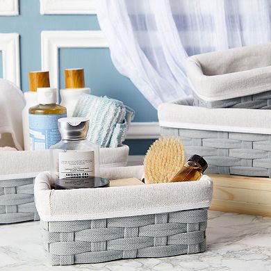 5 Pack Wicker Nesting Baskets With Cloth Lining For Shelves, Gray, 3 Sizes