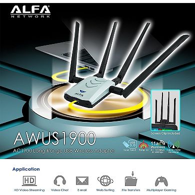 Alfa AC1900 WiFi Adapter - 1900 Mbps Long-Range Dual Band Network Adapter with USB 3.0