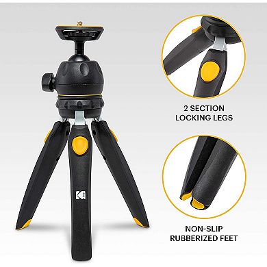 Kodak PhotoGear 11” Mini Adjustable Camera Tripod, Compact Tripod for Camera with Remote
