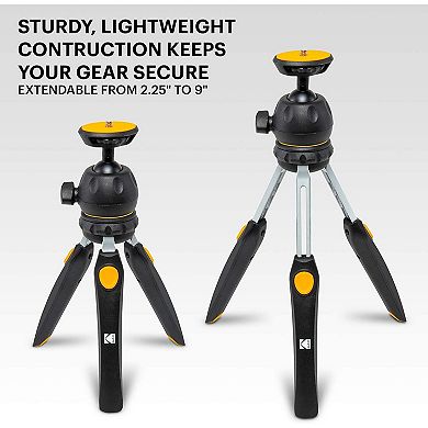 Kodak PhotoGear 11” Mini Adjustable Camera Tripod, Compact Tripod for Camera with Remote