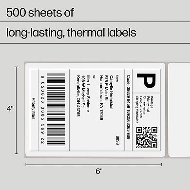 HP 4x6 in. Thermal Shipping Labels, 2 Fanfold Packs, 500 Sheets x Pack