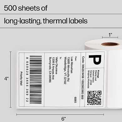 HP 4x6 in. Thermal Shipping Labels, 2 Paper Rolls, 250 Sheets x Roll