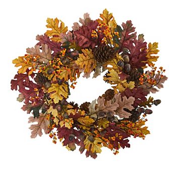 nearly natural 24" Oak Leaf, Acorn & Pine Artificial Wreath
