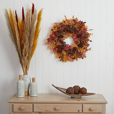 nearly natural 24" Oak Leaf, Acorn & Pine Wreath