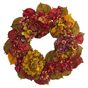 nearly natural 24" Fall Hydrangea Artificial Wreath