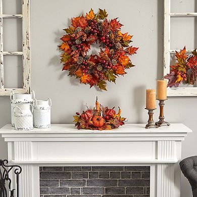 nearly natural Pumpkin, Gourd, Berry and Maple Leaf Artificial Arrangement Candelabrum