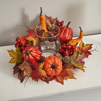 nearly natural Pumpkin, Gourd, Berry and Maple Leaf Artificial Arrangement Candelabrum
