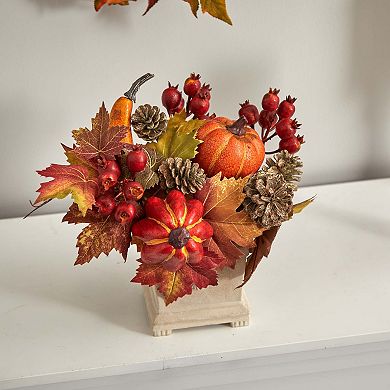 nearly natural Pumpkin, Gourd, Berry and Maple Leaf Artificial Arrangement