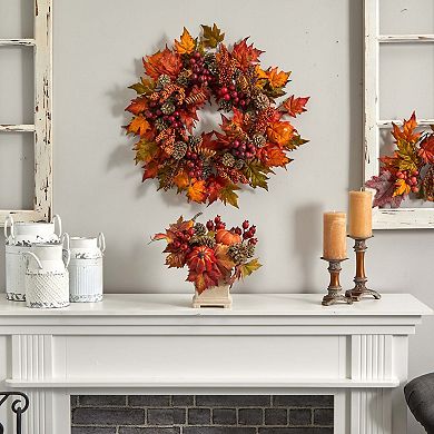 nearly natural Pumpkin, Gourd, Berry and Maple Leaf Artificial Arrangement