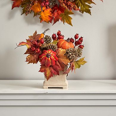 nearly natural Pumpkin, Gourd, Berry and Maple Leaf Artificial Arrangement