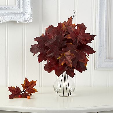 nearly natural 18" Autumn Maple Leaf Artificial Plant in Glass Planter