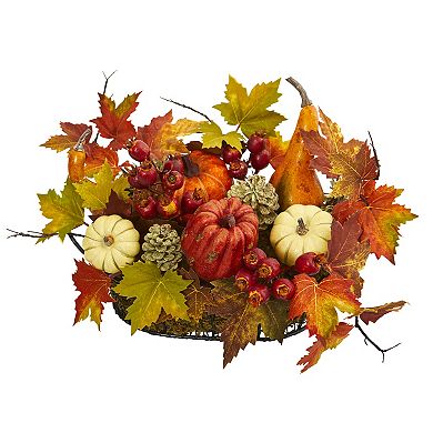 nearly natural Pumpkin, Gourd, Berry and Maple Leaf Artificial Arrangement