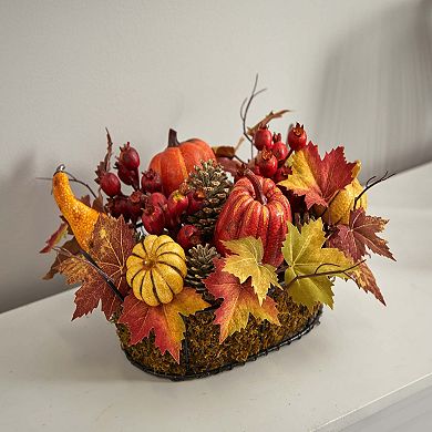 nearly natural Pumpkin, Gourd, Berry and Maple Leaf Artificial Arrangement