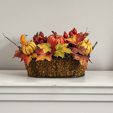 nearly natural Pumpkin, Gourd, Berry and Maple Leaf Artificial Arrangement