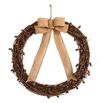 nearly natural 30" Fall Acorn and Decorative Bow Artificial Wreath