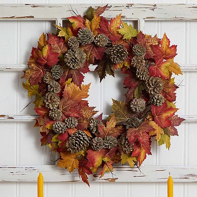 nearly natural 24" Maple and Pinecone Wreath