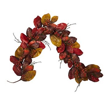 nearly natural 6ft. Autumn Magnolia Leaf with Berries Artificial Garland
