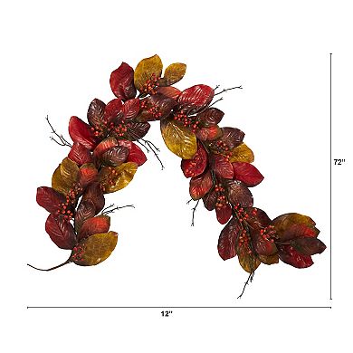 nearly natural 6ft. Autumn Magnolia Leaf with Berries Artificial Garland